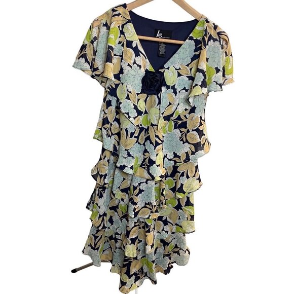 KS Collection Floral Flutter Sleeve Tiered Ruffled Midi Dress Sz 6 - Picture 3 of 12